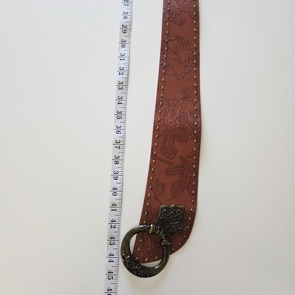 Brown Studded Belt with Brass Color Buckle - Picture 8 of 10